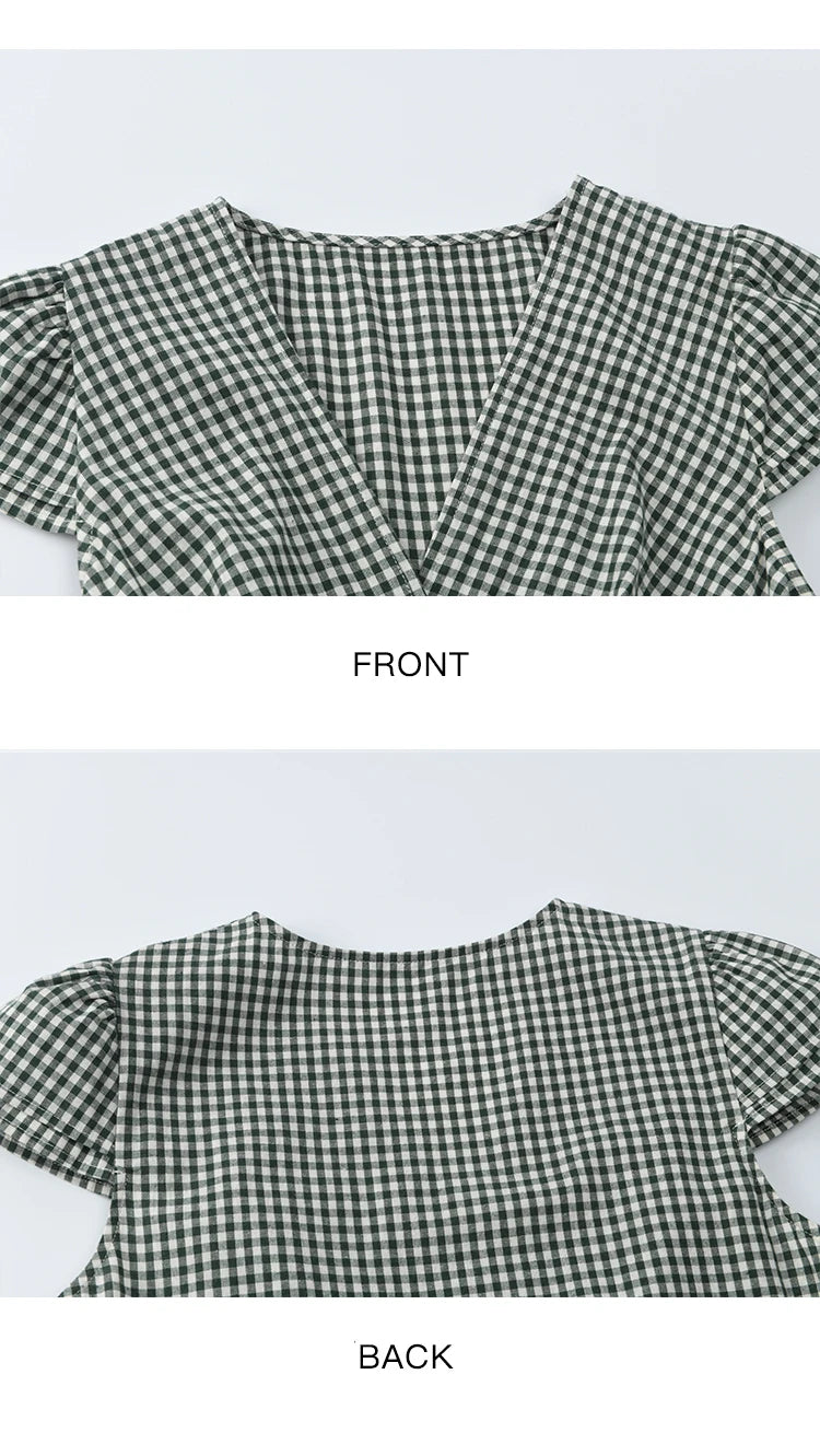 Mishow V-Neck Plaid Waist Cinched Sash Dress MXE39L2410