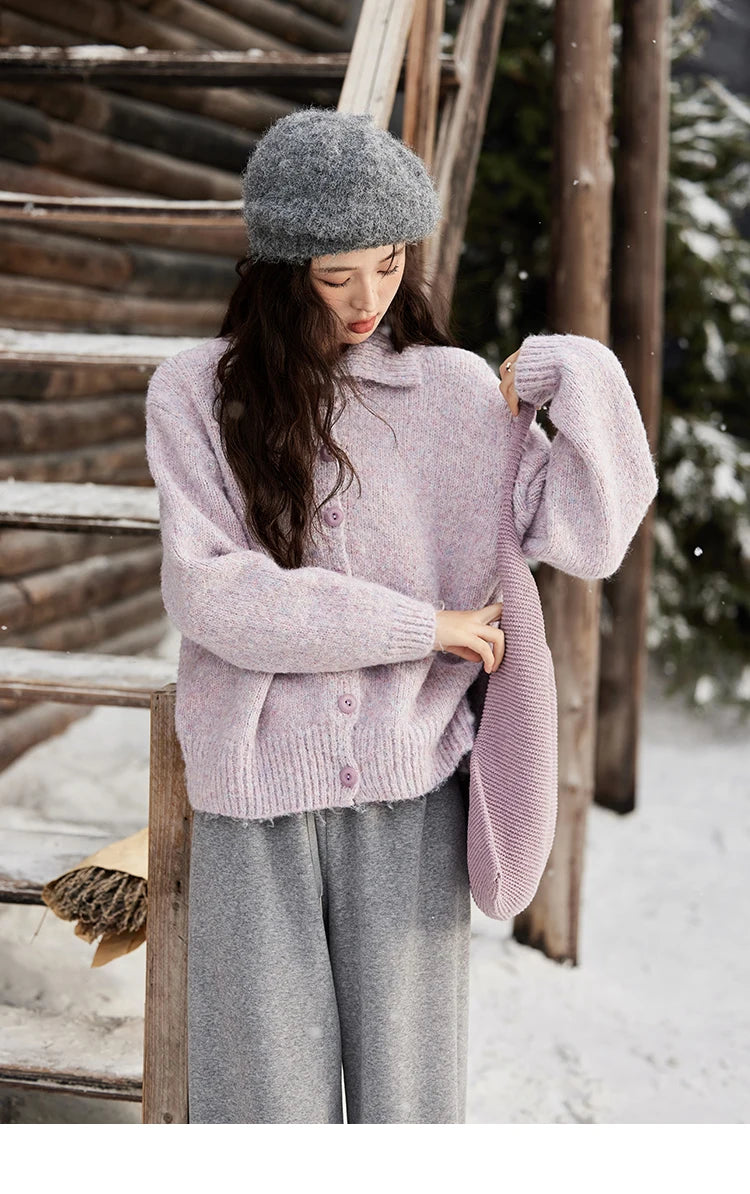 Mishow Turn Down Collar Wool Blend Cardigan MXD59Z1136
