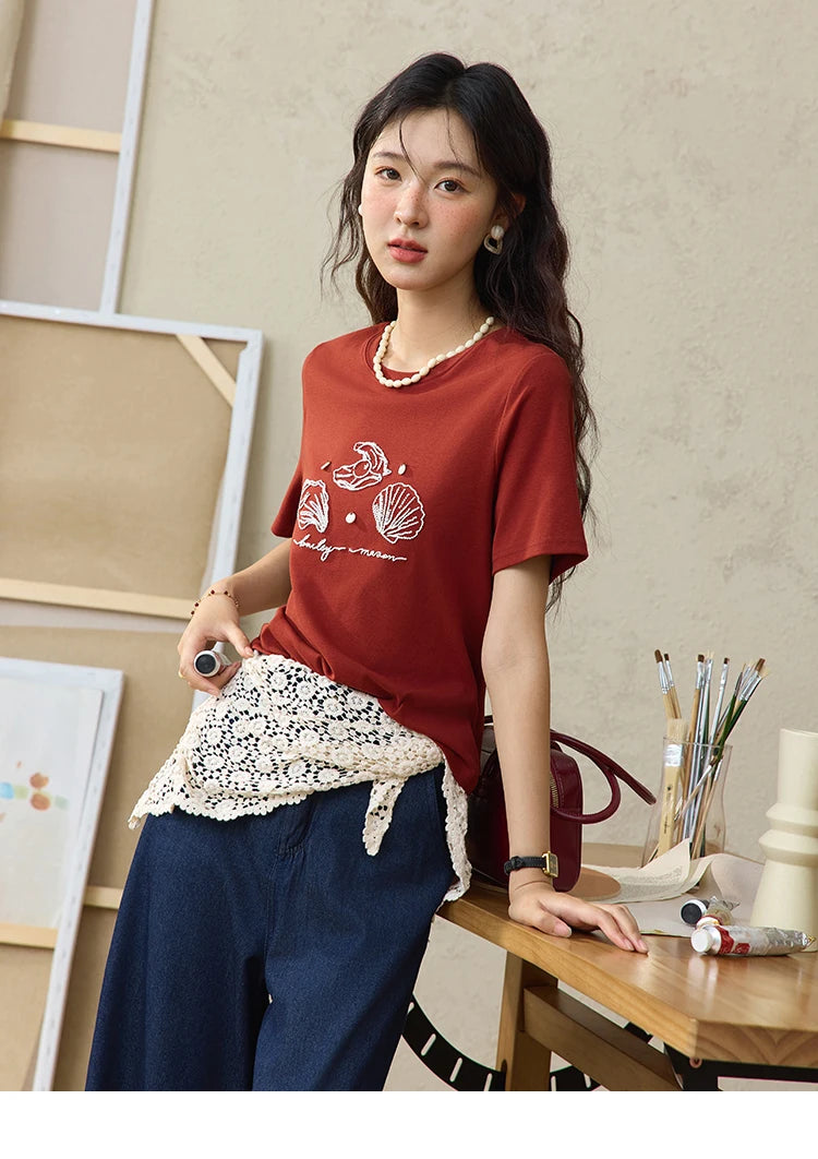 Mishow Shell Embroidered Round Neck Tee MXE34T0570