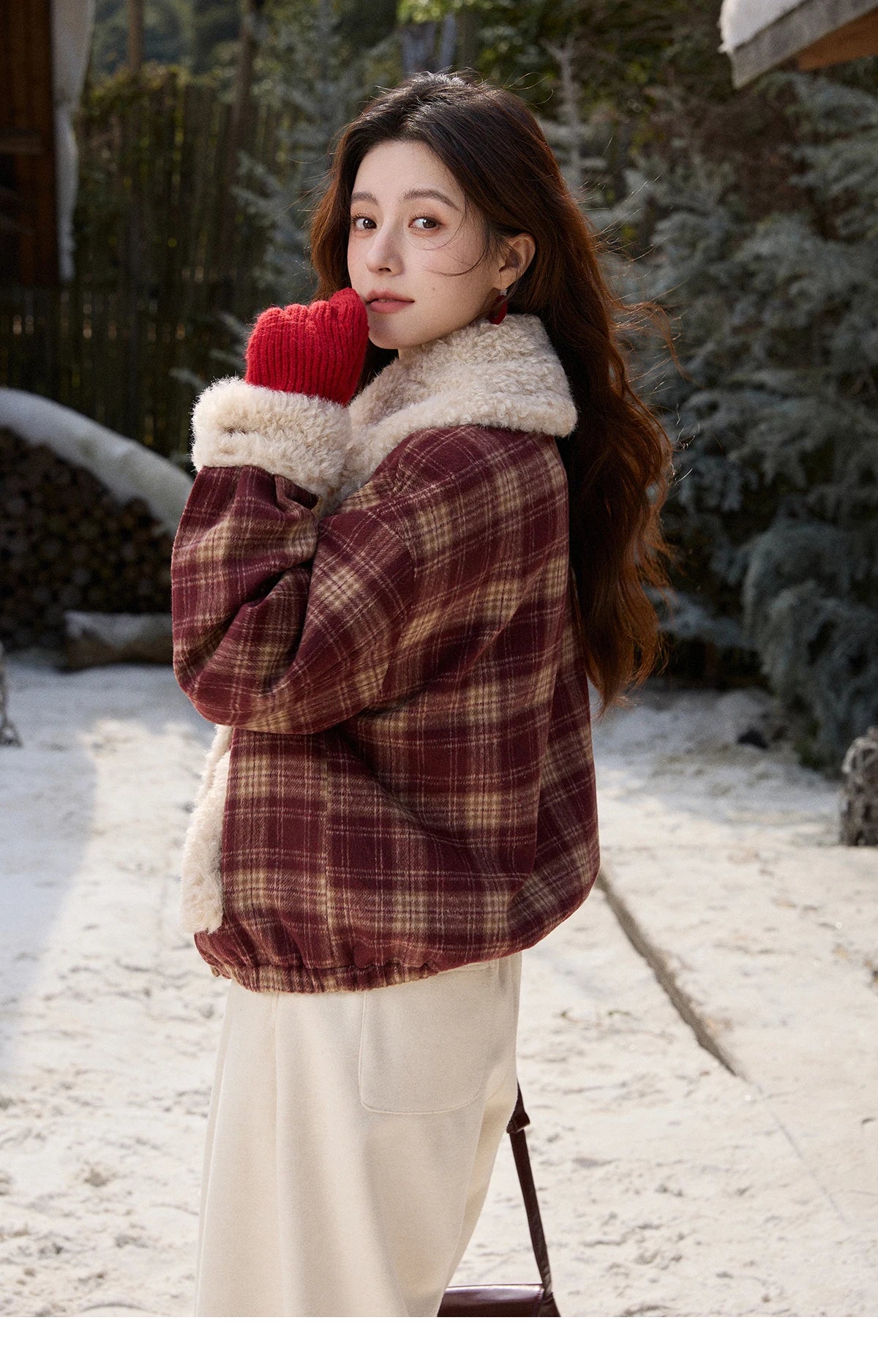 Mishow Retro Plaid Large Lapel Padded Jacket MXE87W1004