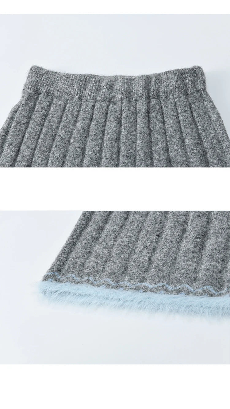 Mishow Gray Crew Neck Sweater & Knitted Mini Skirt Set MXE51T1406