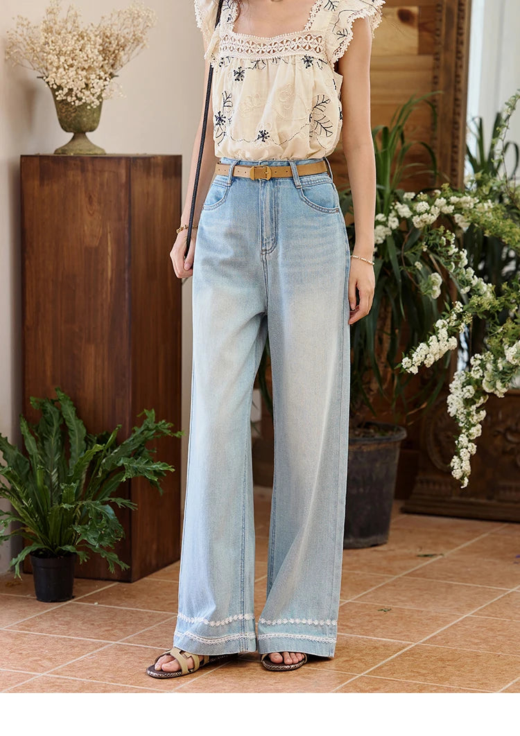 Mishow Denim Blue Lace Straight Leg Jeans MXE35K0947