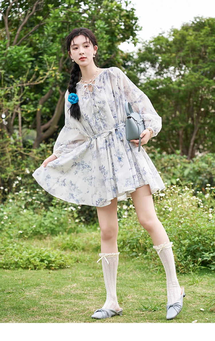 Mishow Fairy Floral Puff Sleeve Chiffon Dress MXD14L1681