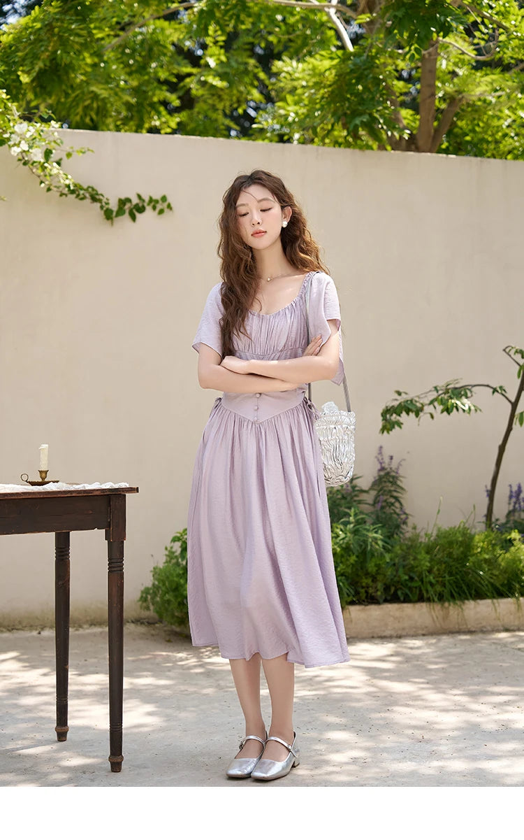 Mishow French Square Collar Butterfly Sleeve Dress MXC38L1407