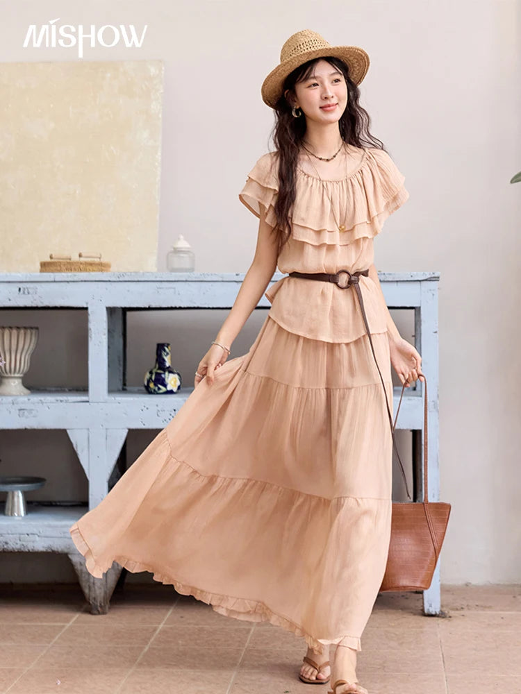 Mishow Lotus Leaf Edge Off Shoulder Top & Elastic Skirt Set MXE36T0637