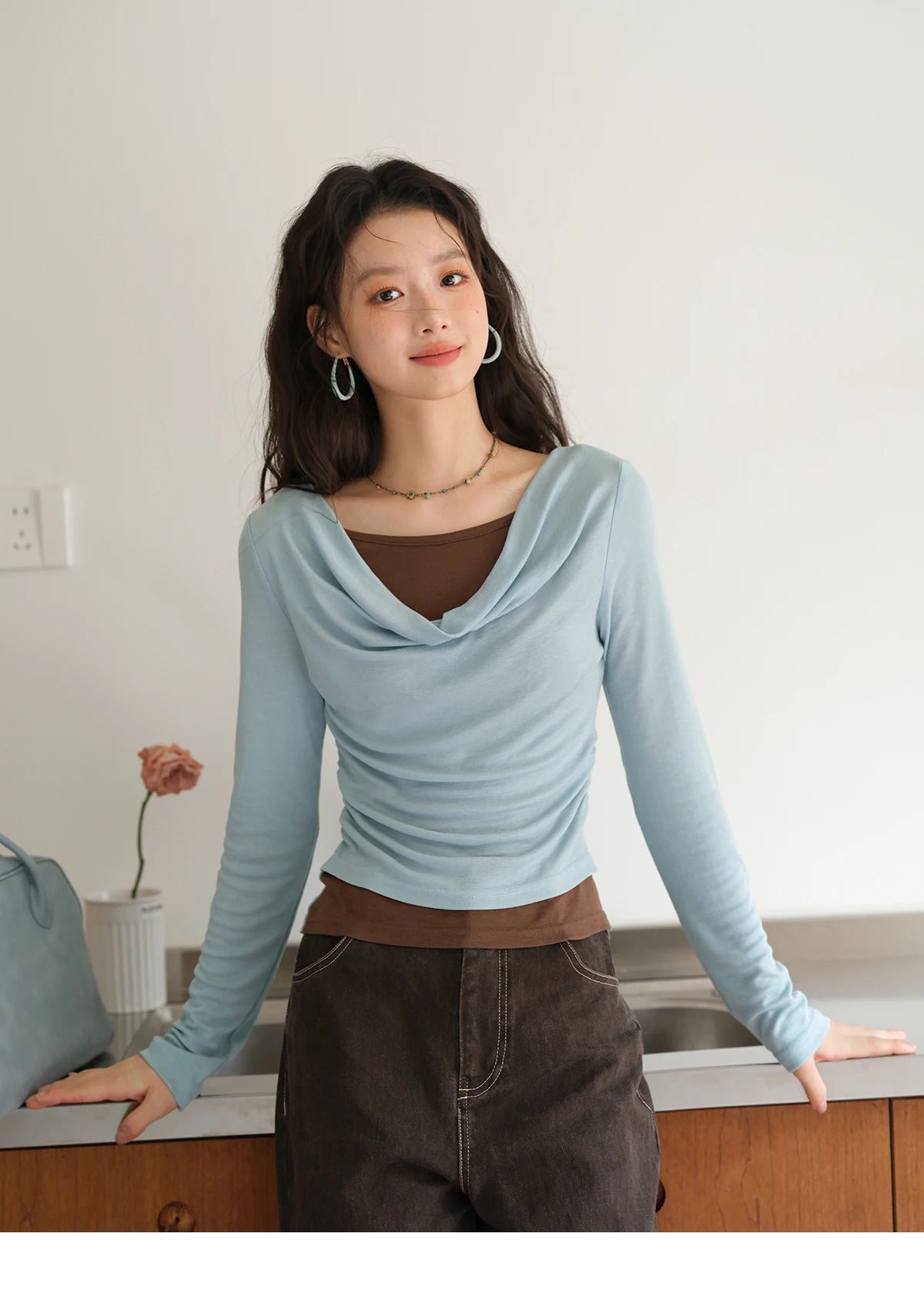 Mishow Multi Colored Fake Two-Piece Swinging Collar Sweater MXE42Z1341