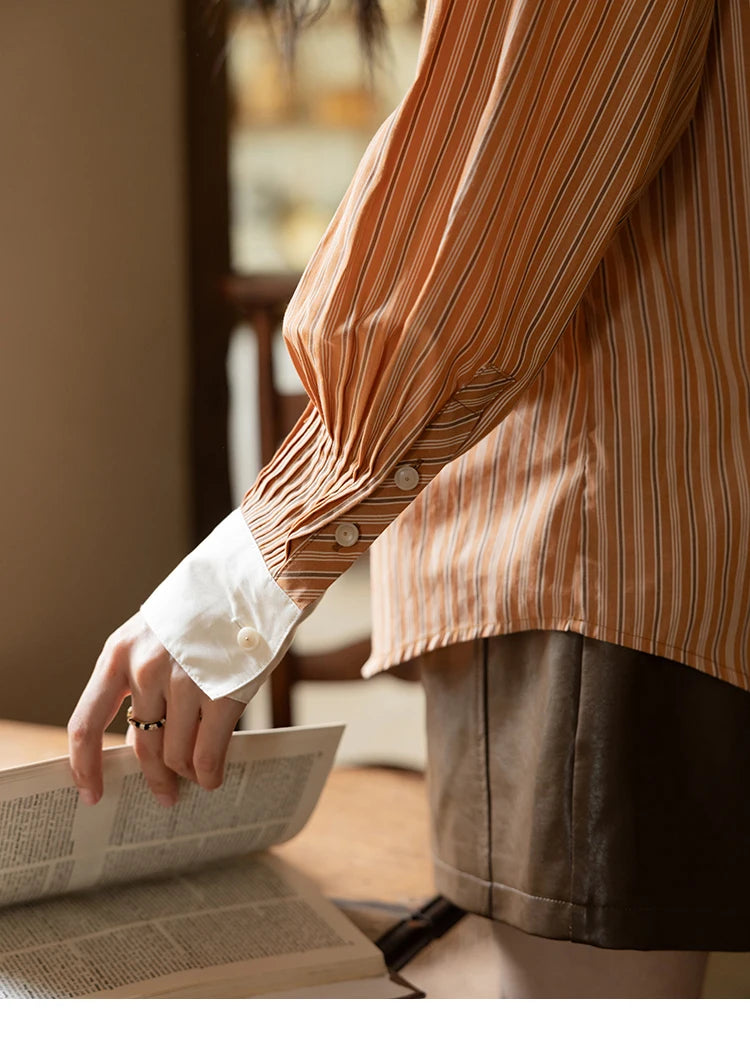MISHOW Loose Striped Shirt Contrasting Lapel Patchwork MXD41C0286