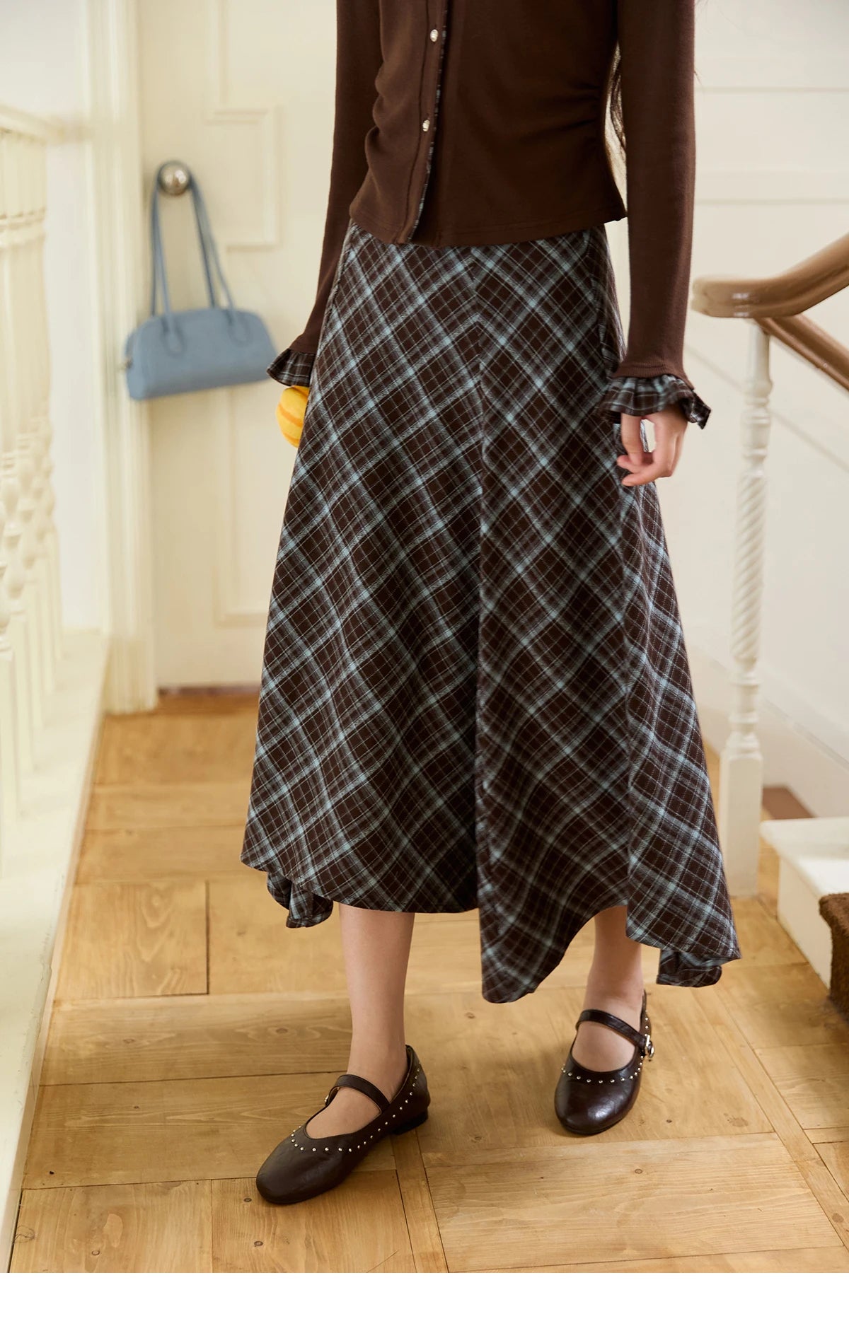 MISHOW Irregular Plaid Skirt Contrasting High Waist A-LINE MXE47B2436