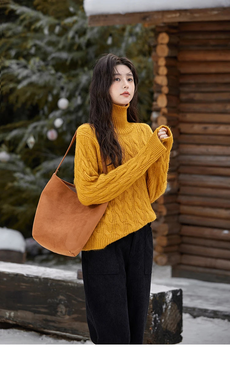 Mishow Turtleneck Texture Solid Warm Pullover MXD57Z1090