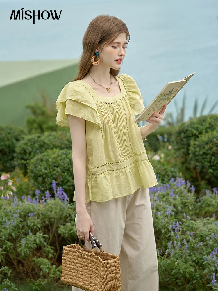 MISHOW Lace Flying Sleeve Blouse Square Neck MXD30X1574