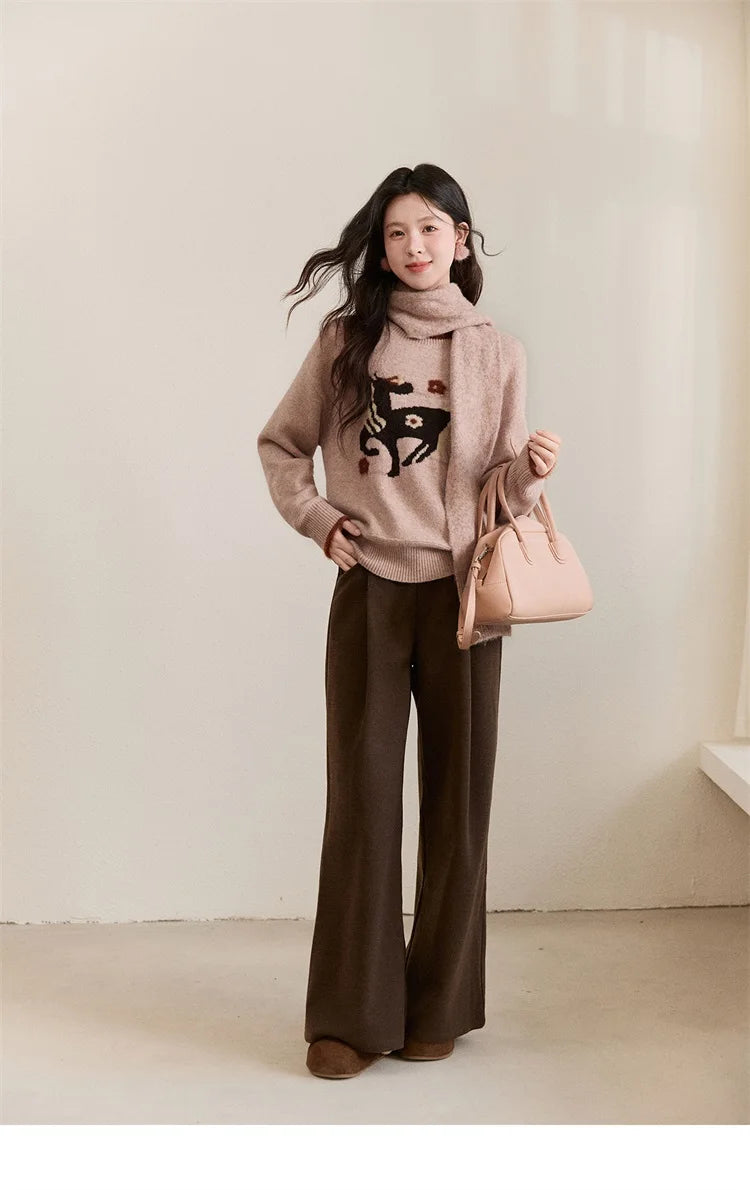 Mishow Horse Pattern Faux Mink Fur Cuff Sweater MXE94Z2863