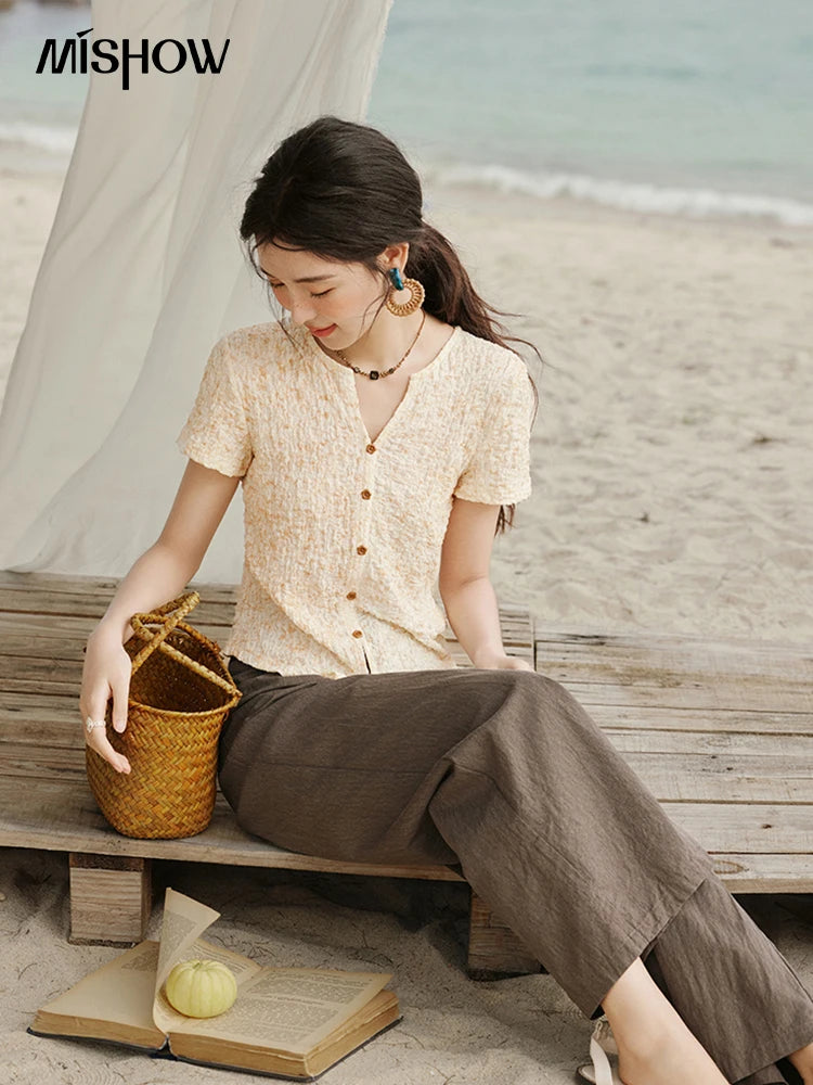 Mishow V-Neck Print Knit Slim Tee MXE31Z1234