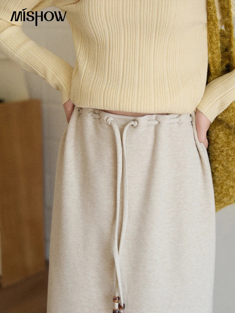 MISHOW Brown Retro High Waist Skirt Back Split Straight Leg MXE90B2447