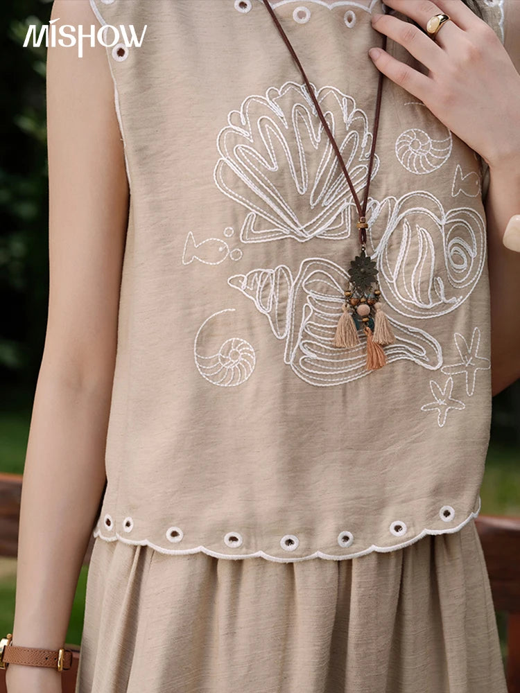 Mishow Hollow Embroidery Top & Lace Skirt Set MXE35T0594