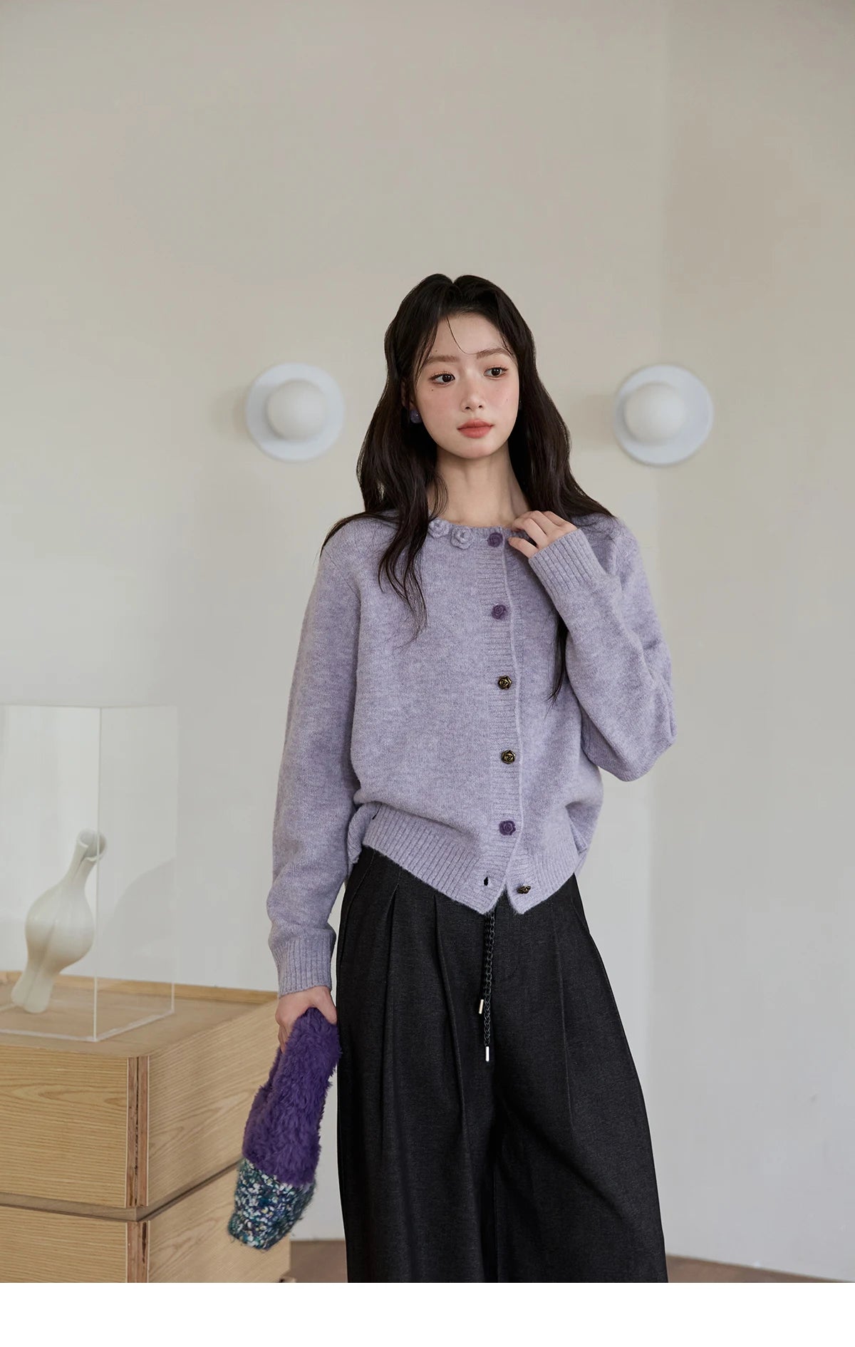 MISHOW Gray Wide-Leg Pants Lace-Up High Waist Slim MXE51K1106