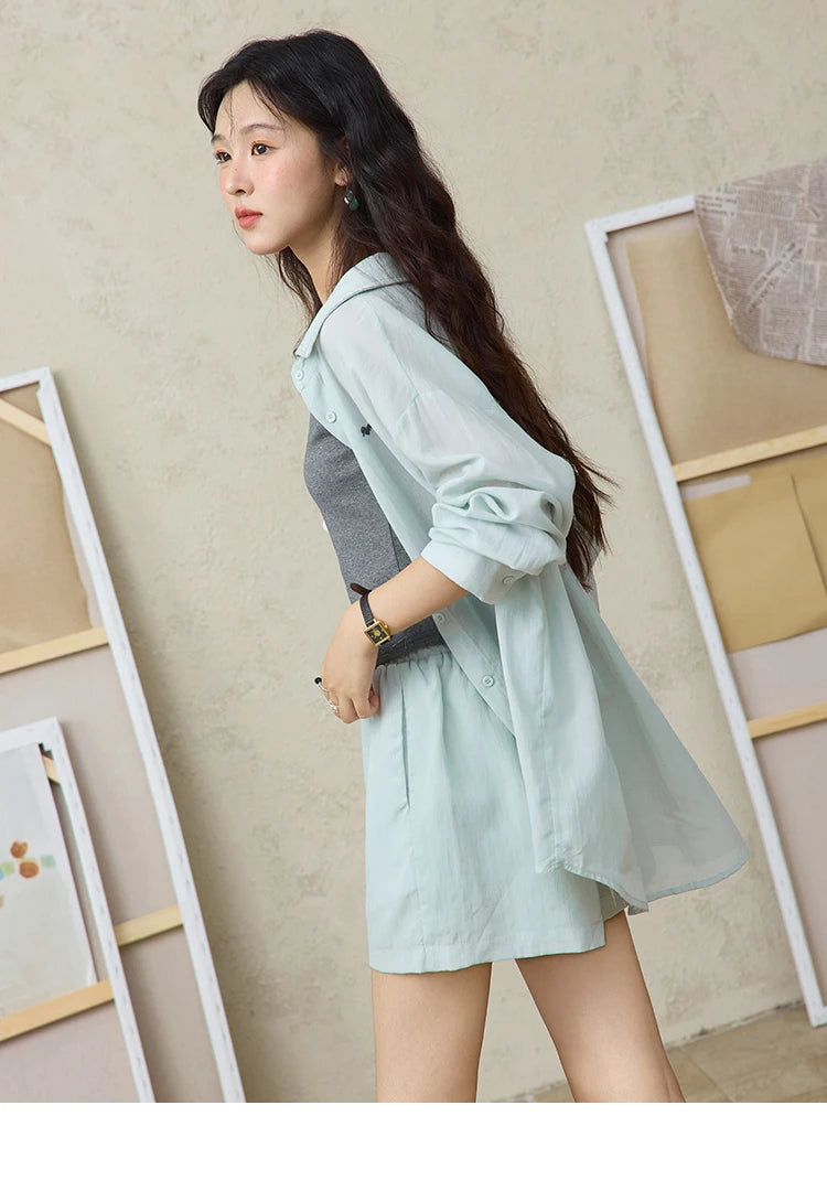 Mishow Long Sleeve Shirt & Tank Top & Pocket Shorts 3-Piece Set MXE36T0639