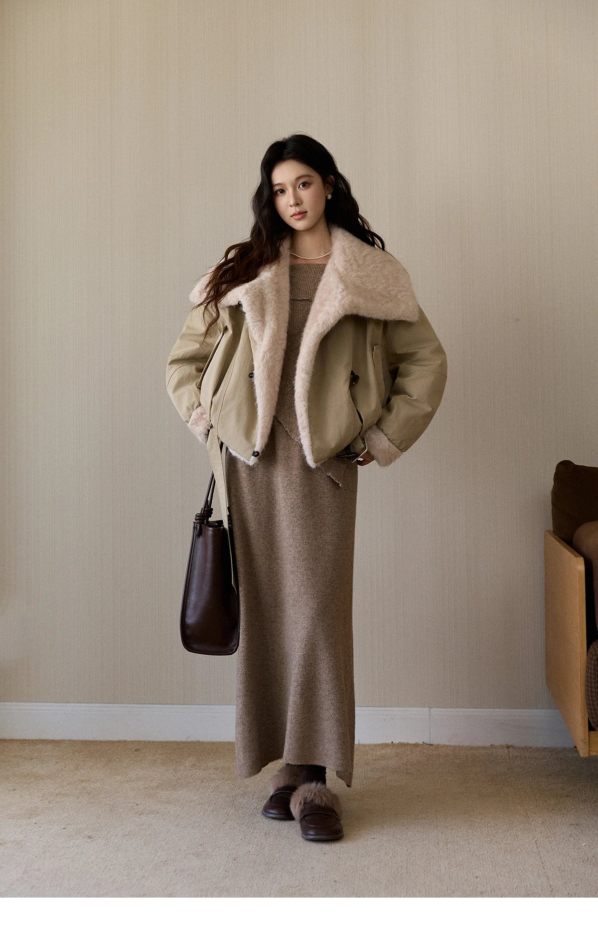Mishow Large Lapel Fur Collar Down Jacket MXE94W1046