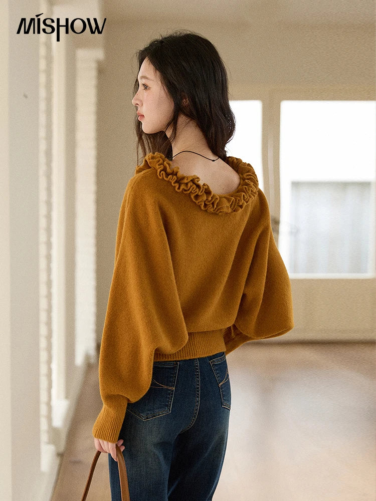 Mishow Orange Lotus Edge Lantern Sleeve Pullover MXE86Z2726