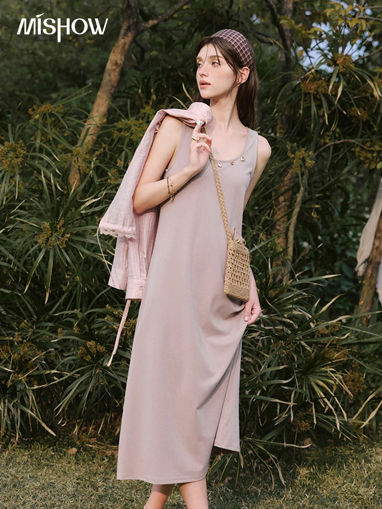Mishow Solid Sleeveless Round Neck Long Dress MXE33L2205