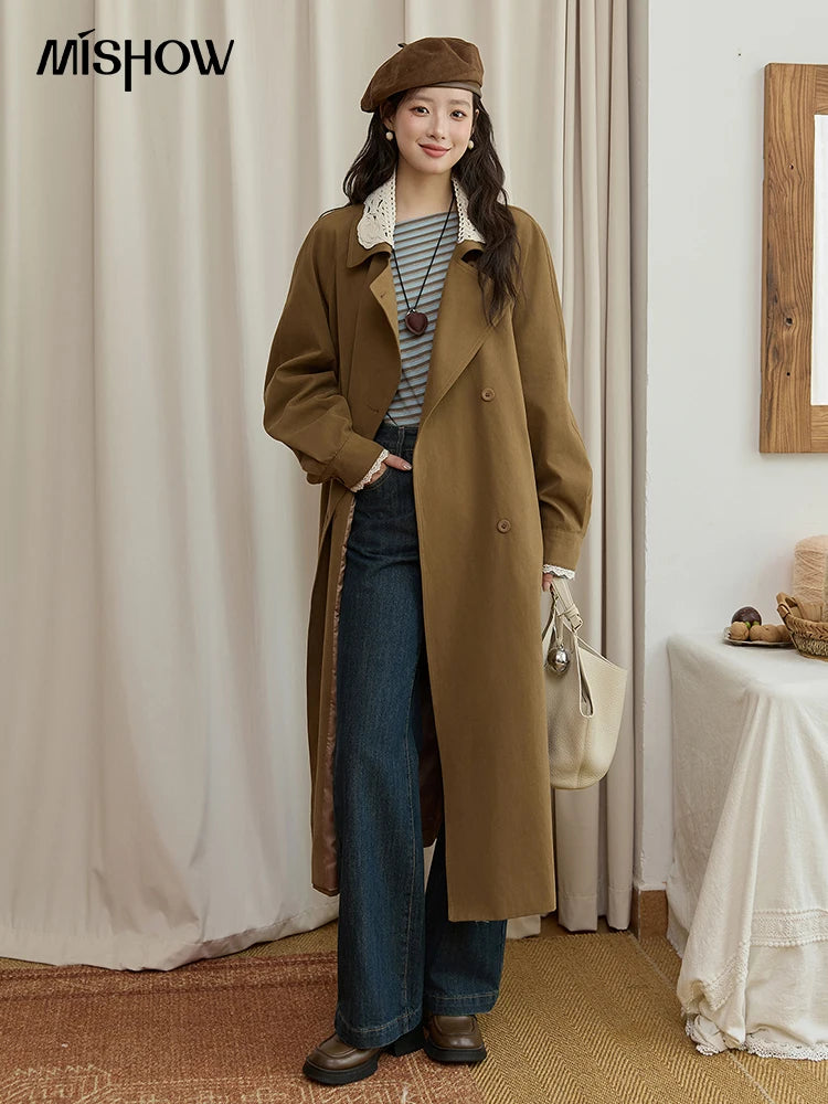 Mishow Light Khaki Lace Long Trench Coat MXE45W0830