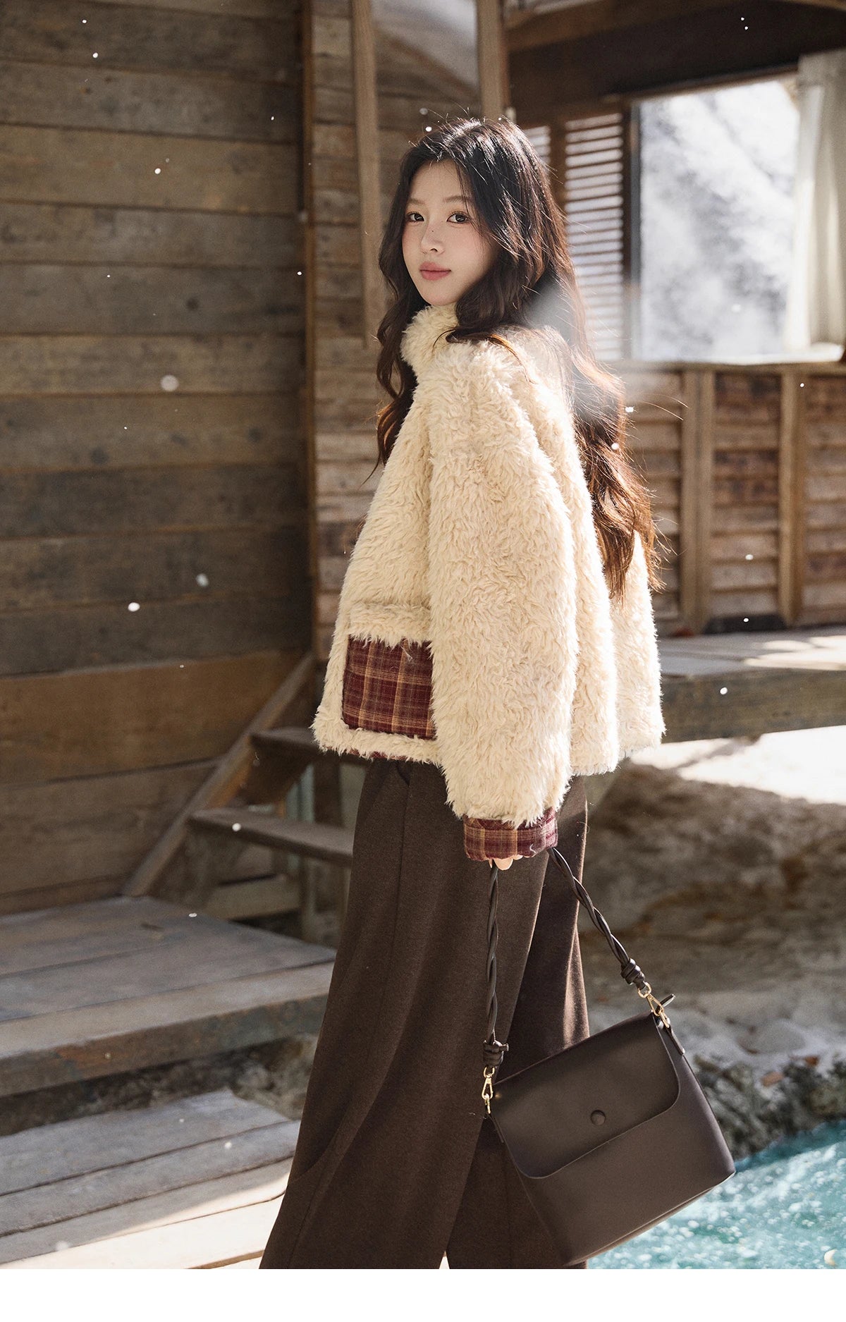 Mishow Reversible Red Plaid Lamb Wool Coat MXE93W1009
