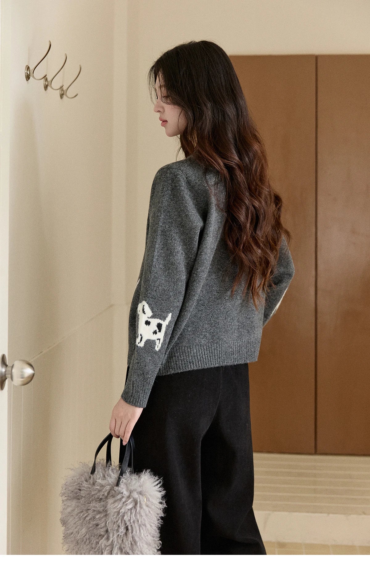 Mishow Puppy Jacquard Crew Neck Cardigan MXE93Z2950