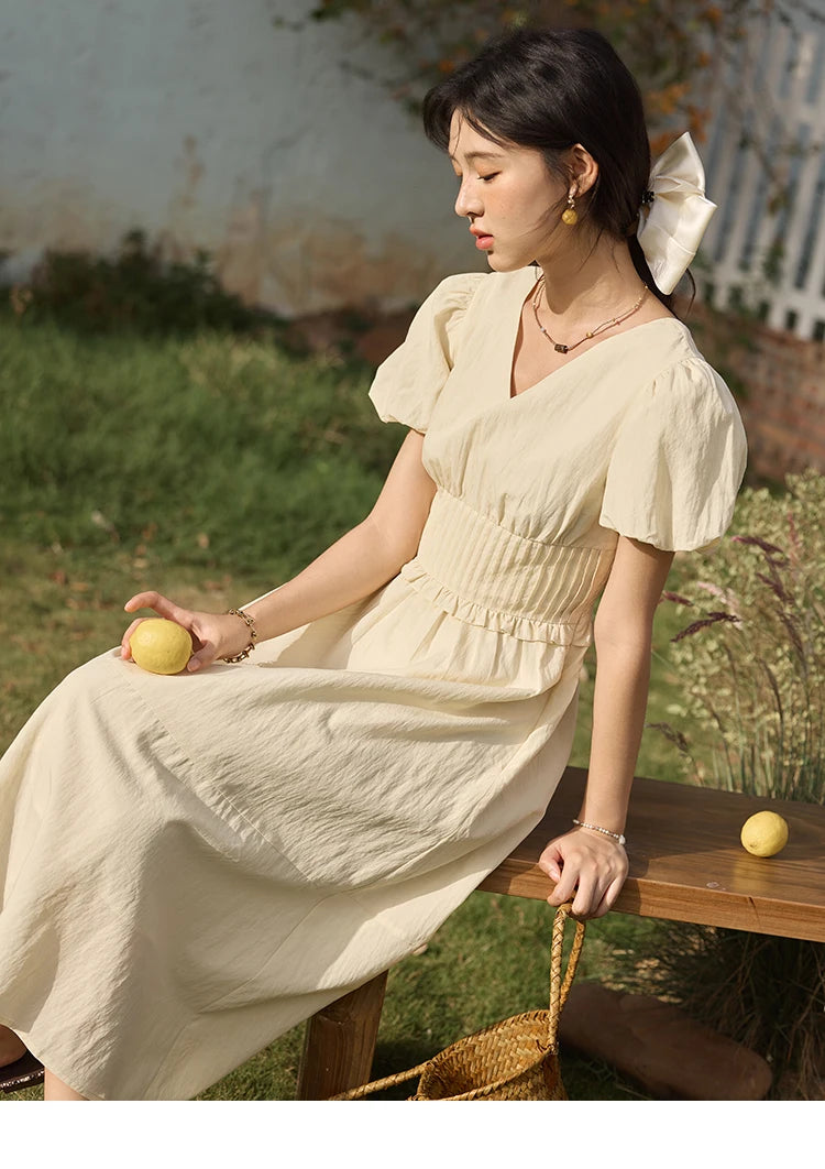 Mishow French Puff Sleeve V-Neck Cotton Dress MXE34L2288