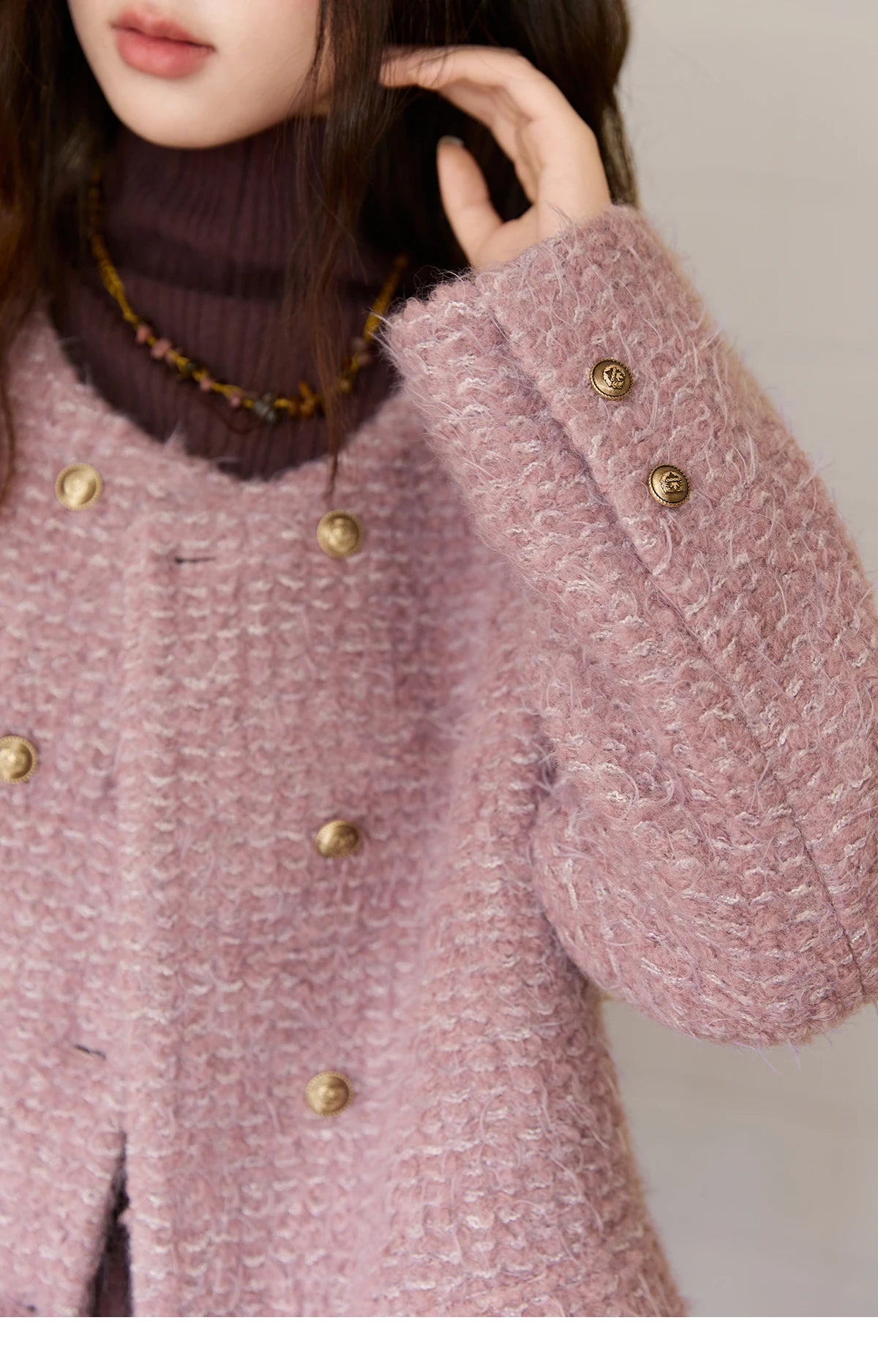 Mishow Purple Double-Breasted Tweed Wool Coat MXE88W0881
