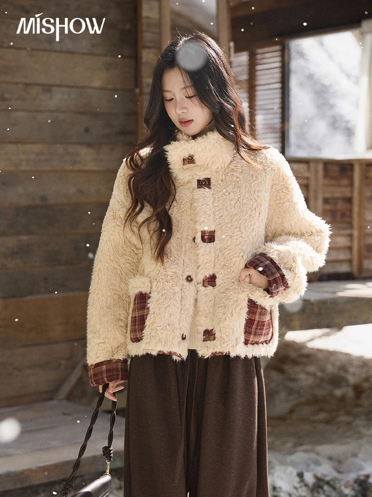 Mishow Reversible Red Plaid Lamb Wool Coat MXE93W1009