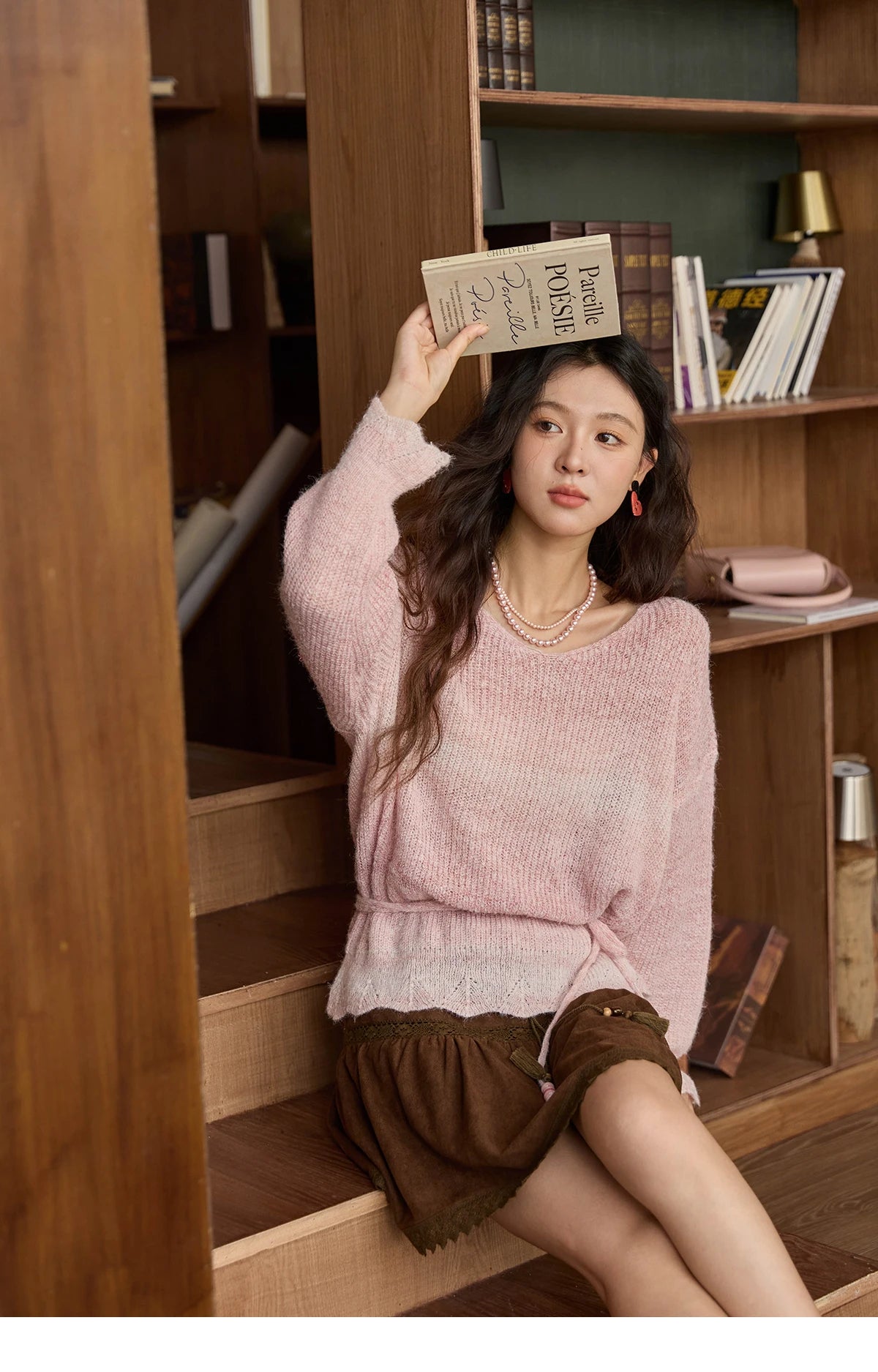 Mishow Pink Gradient Ribbed Cuff Sweater with Rope MXE43Z1334