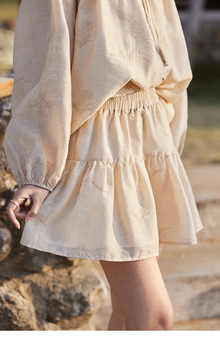 Mishow Iris Embroidery Blouse & Elastic Waist Skirt Set MXE13T0454