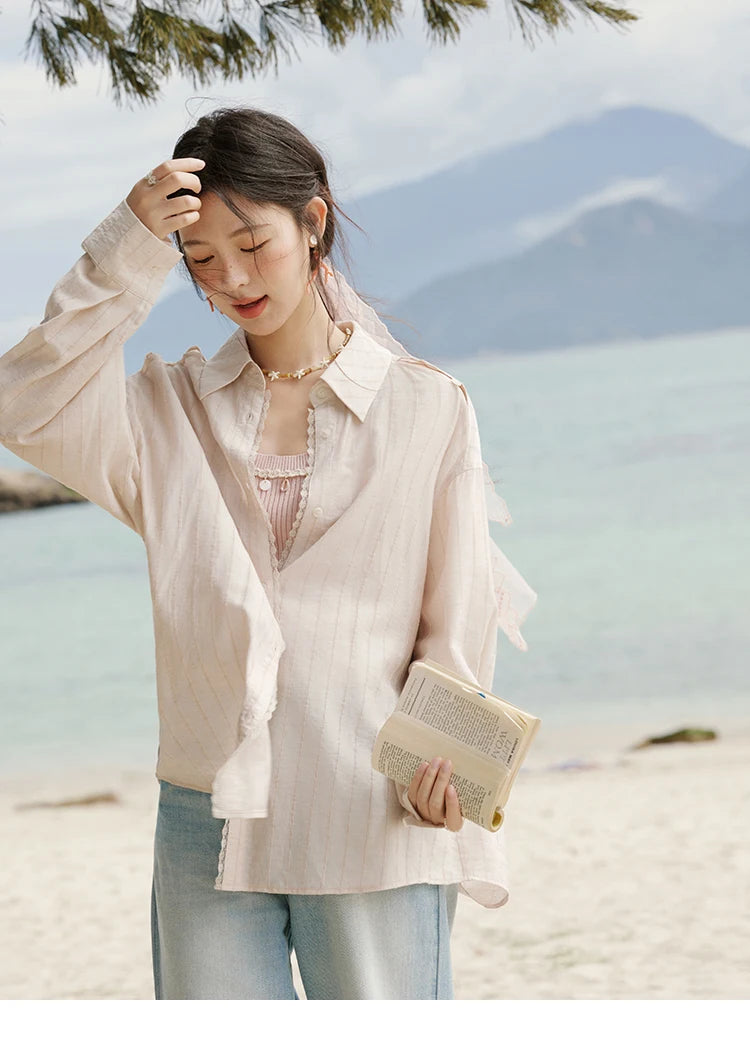 MISHOW Striped Long Sleeve Shirt Turn-Down Collar MXE33C0772