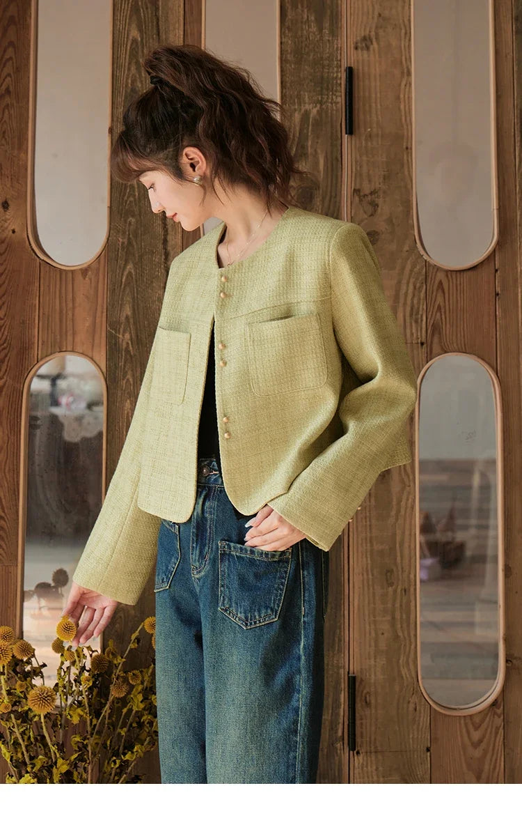 Mishow Retro Round Neck Gold Button Jacket MXC44W0072