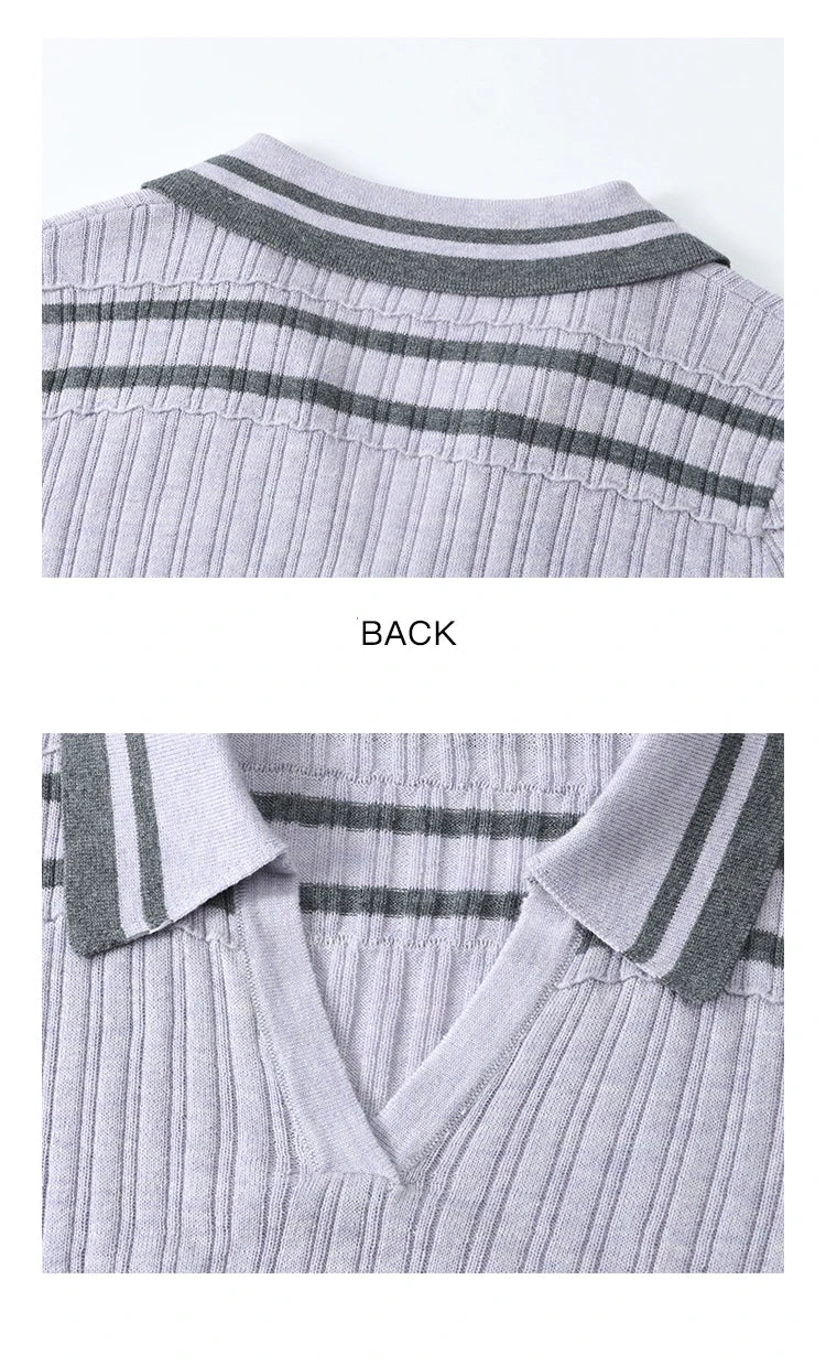 Mishow Contrast Color Striped V-Neck Trumpet Sleeve Top MXE13Z1141
