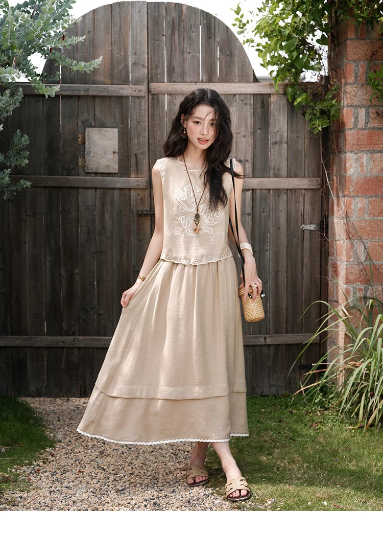 Mishow Hollow Embroidery Top & Lace Skirt Set MXE35T0594