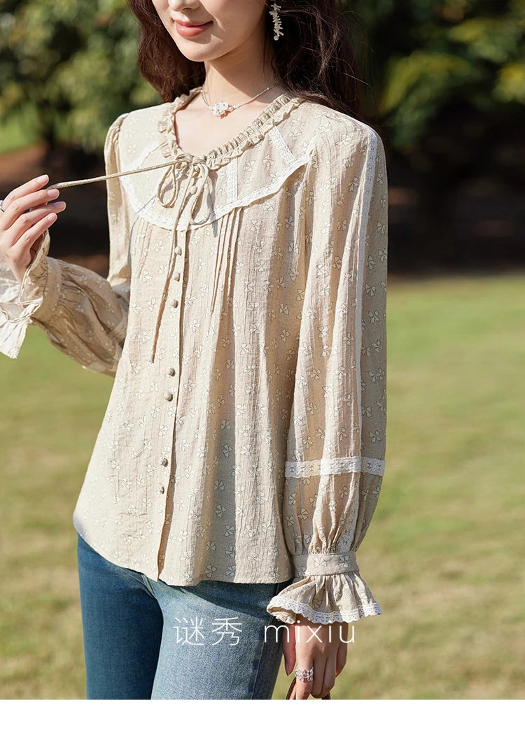 MISHOW Floral Round Neck Shirt Ruffled Collar Petal Sleeve MXE14X1729
