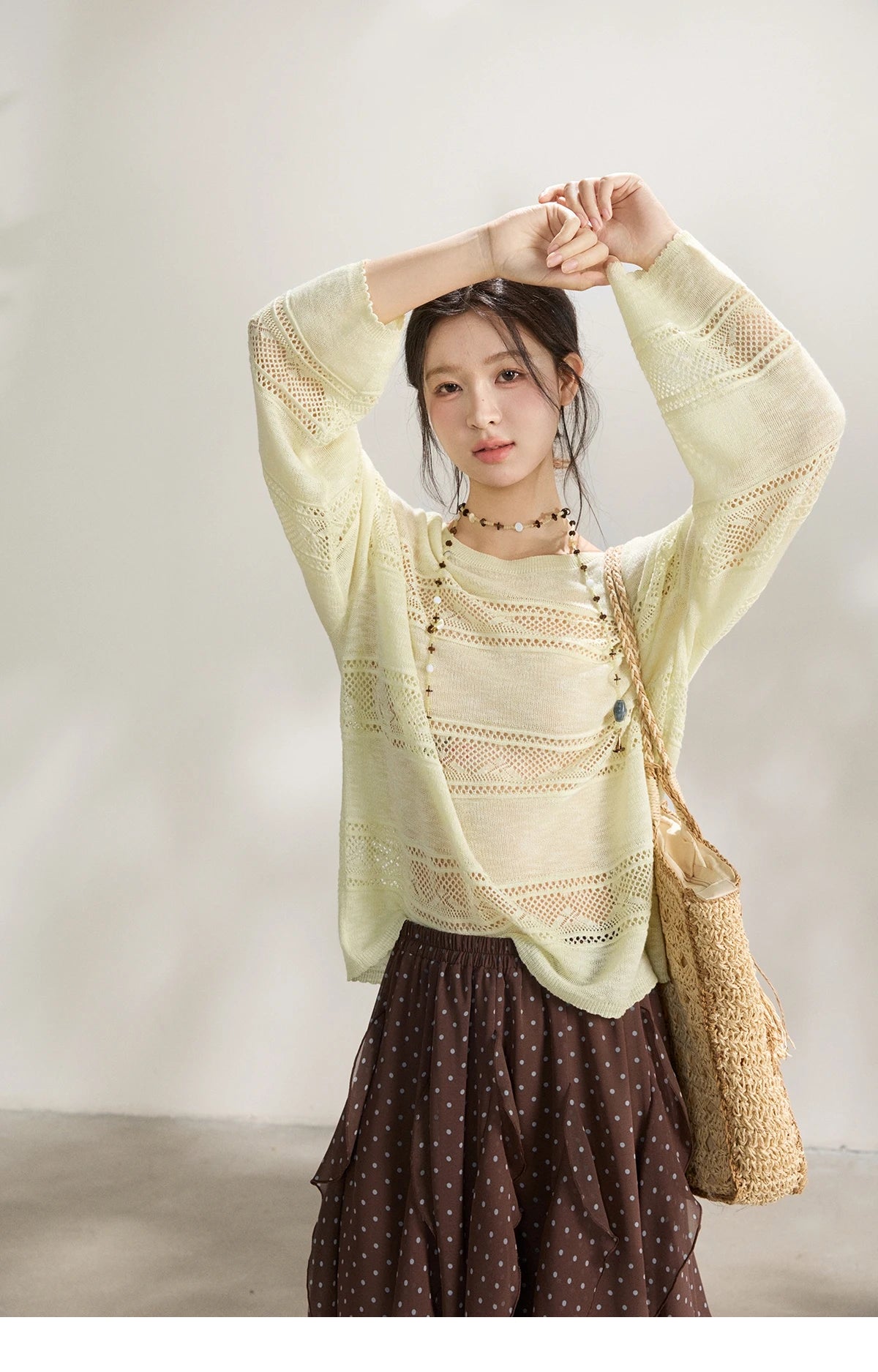 Mishow Pale Yellow Crew Neck Hollow Top MXF13Z3020