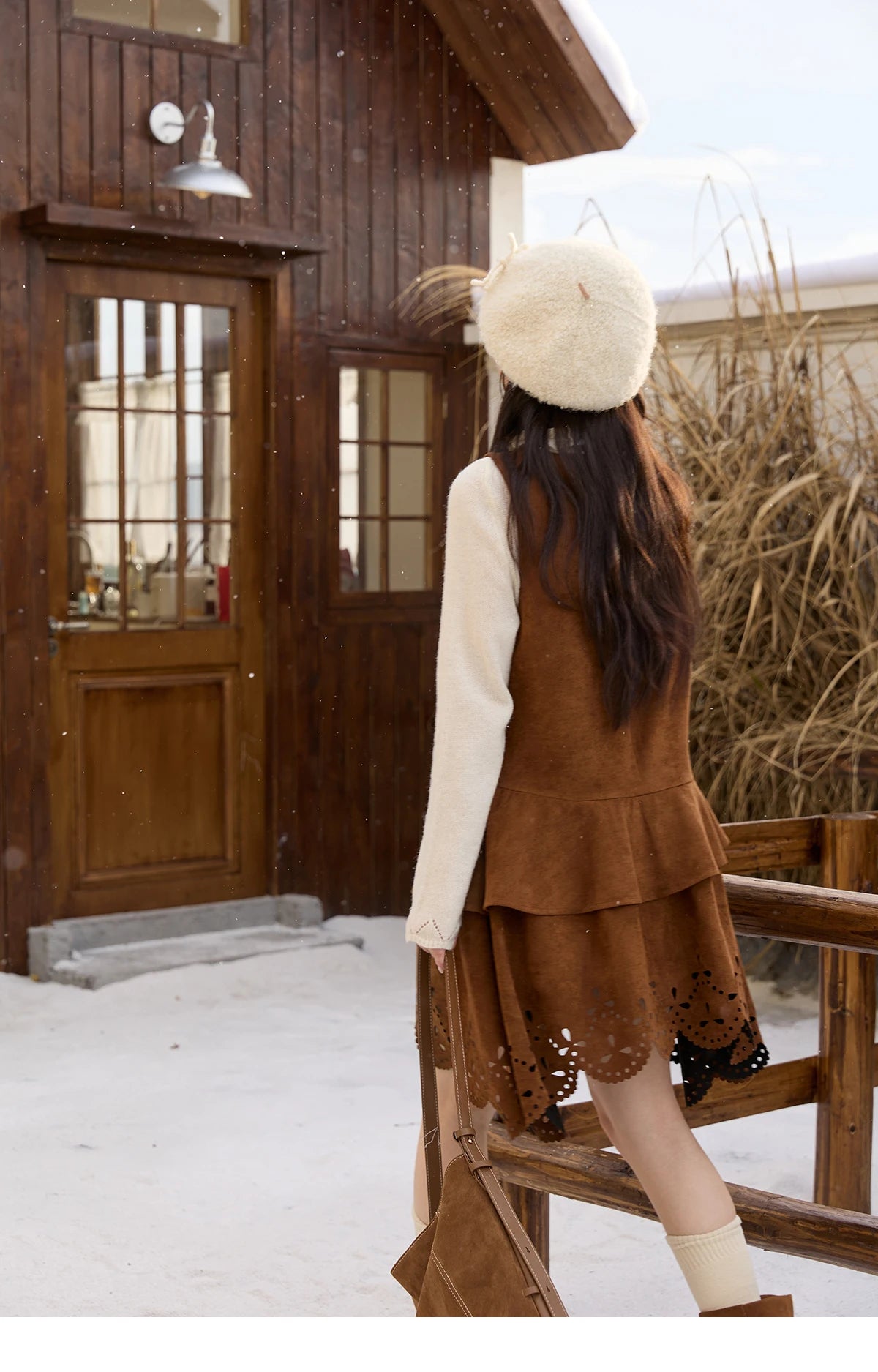 Mishow Brown Retro Suede Hollow Out Vest Dress MXE51L2524