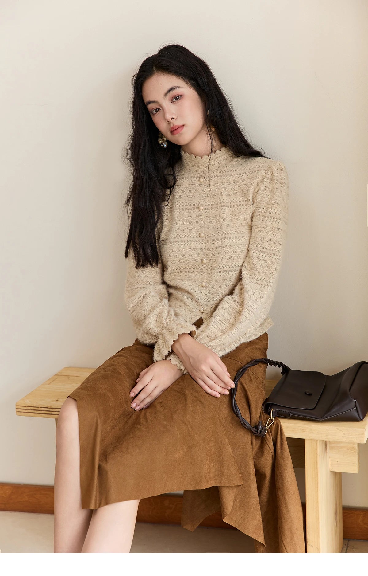 Mishow Elegant Half-High Collar Lace Shirt MXE48X2501