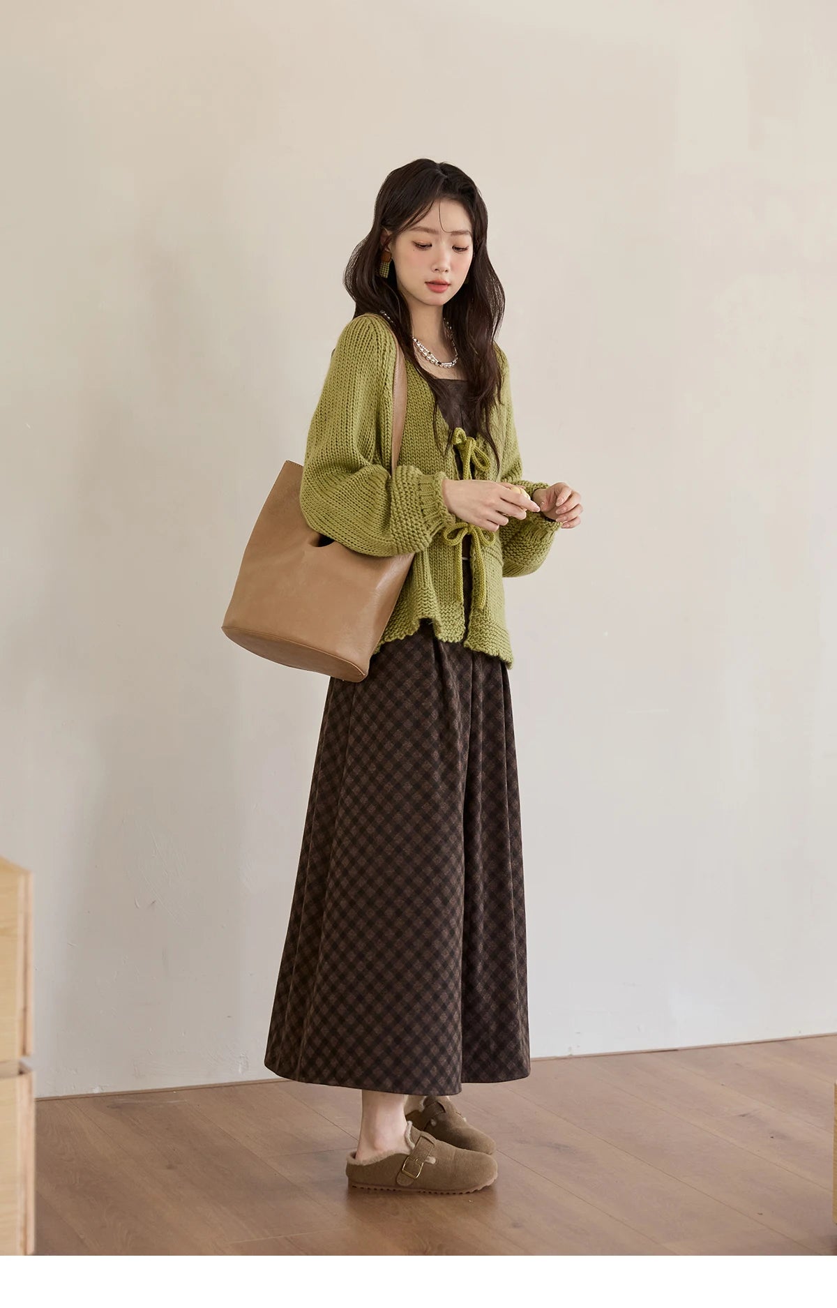 Mishow Avocado Green Lantern Sleeve Lace-Up Cardigan MXE51Z2694