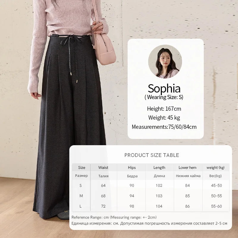 MISHOW Gray Wide-Leg Pants Lace-Up High Waist Slim MXE51K1106
