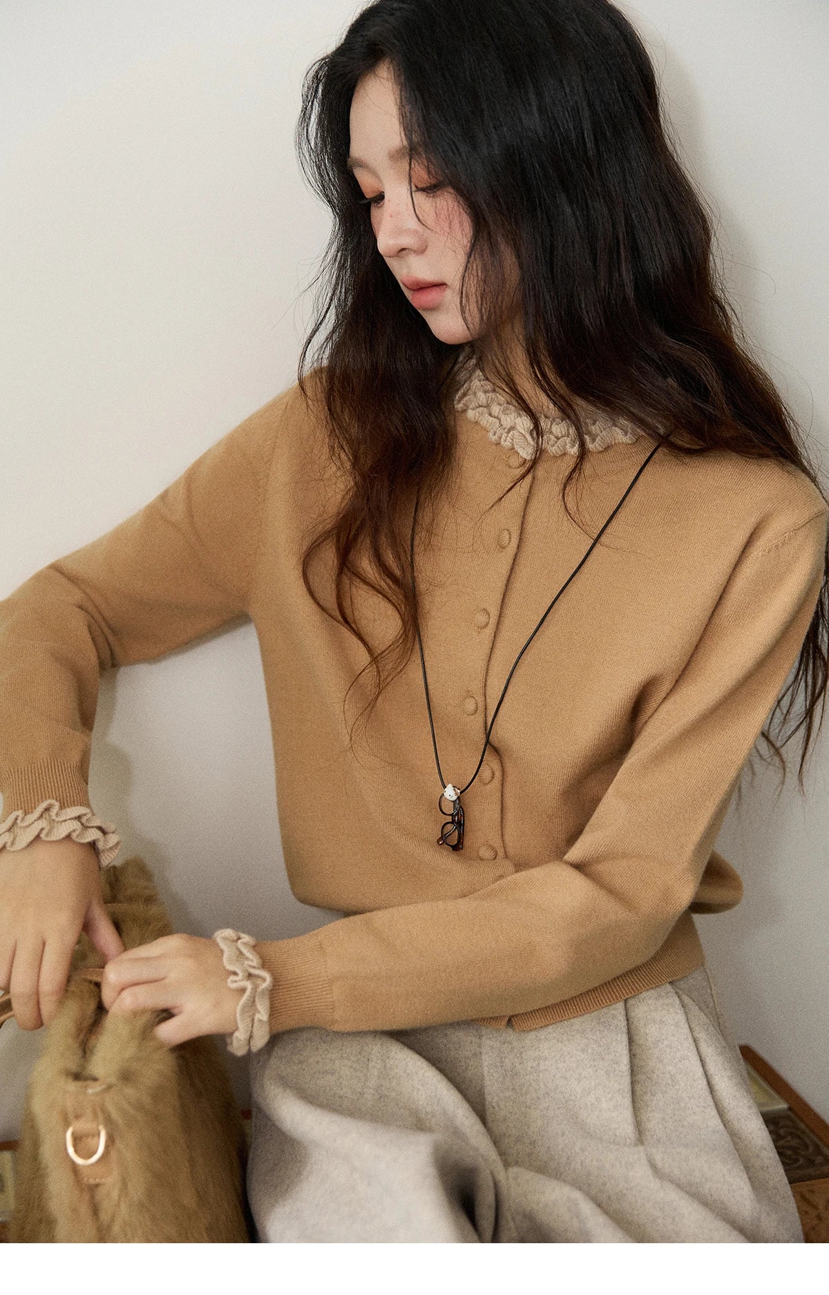 Mishow Retro Ruffle O-Neck Knit Cardigan MXE91Z2749