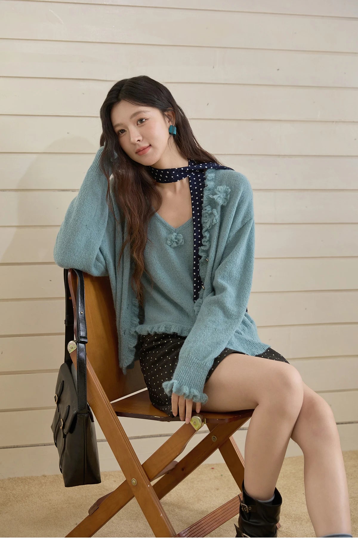 Mishow Blue Lotus Leaf Edge Cardigan & Camisole Set MXE45T1377