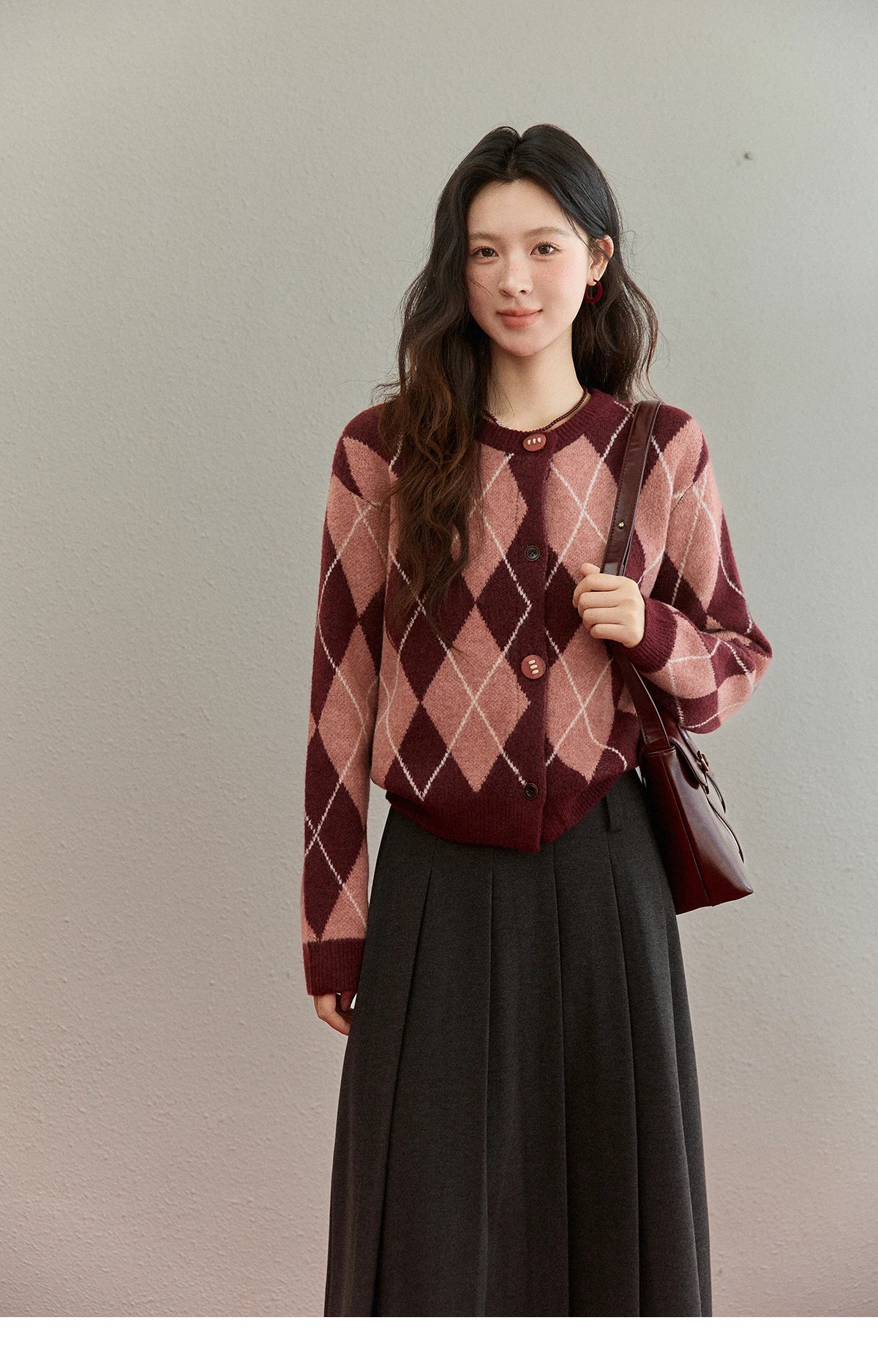 Mishow Retro Diamond Grid Contrast Cardigan MXE91Z2773