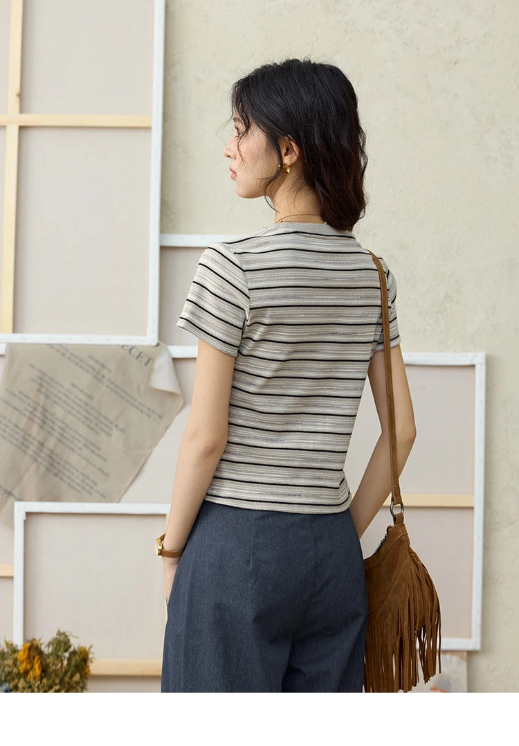 Mishow Striped Pufferfish Print Cotton Tee MXE32T0538