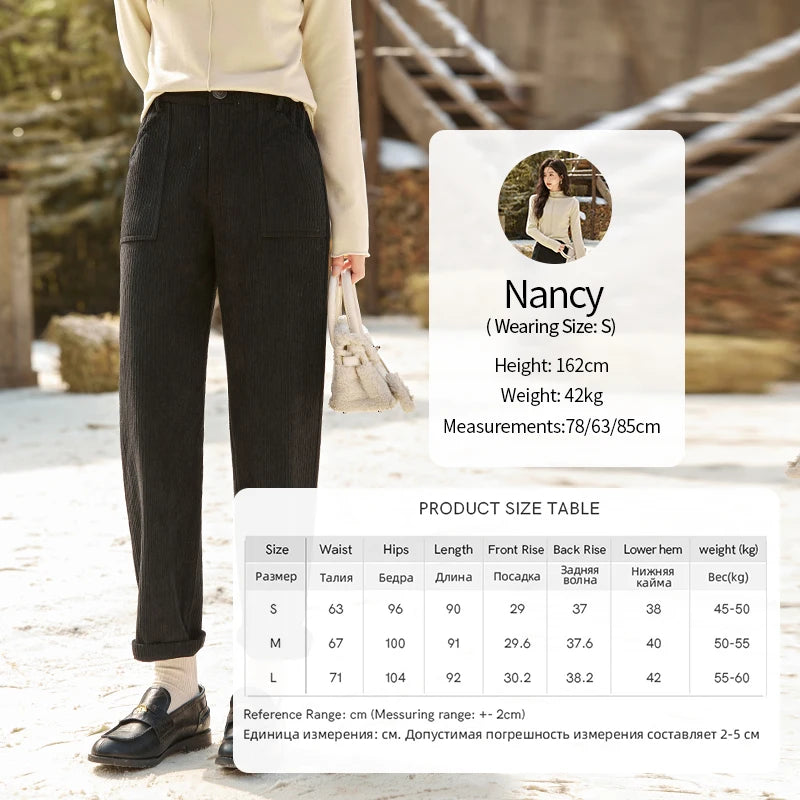 MISHOW Corduroy Pants High Waist Straight Pocket Velvet Inside MXD55K0813
