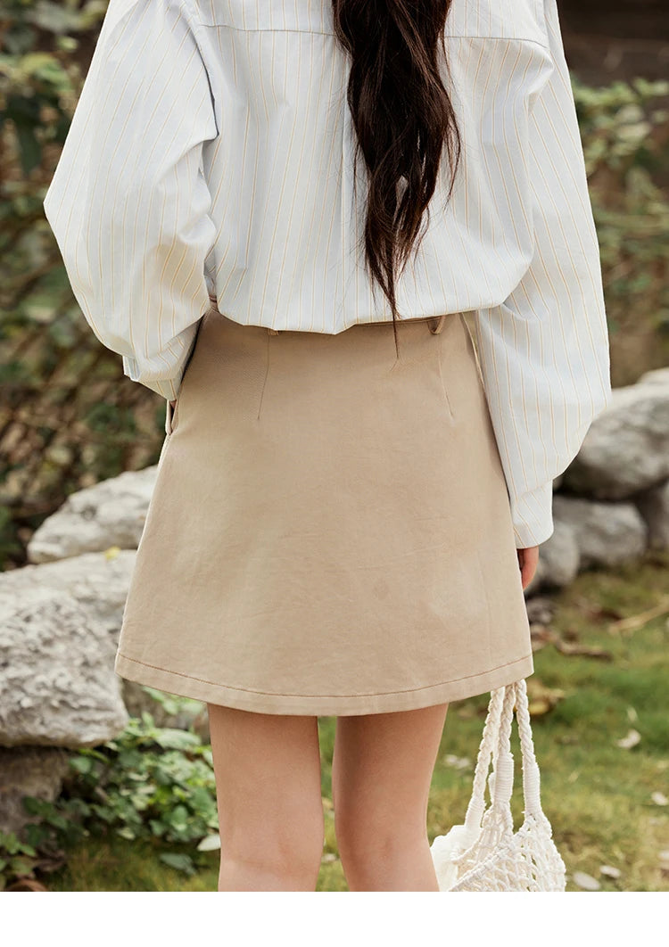Mishow Khaki A-Line High Waist Pocket Skirt MXE15B0696