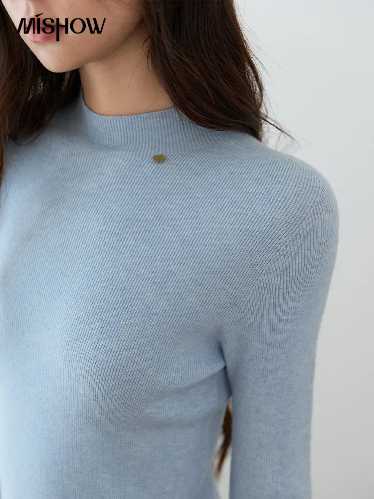 Mishow Minimalist Mock Neck Slim Pullover MXE48Z2583
