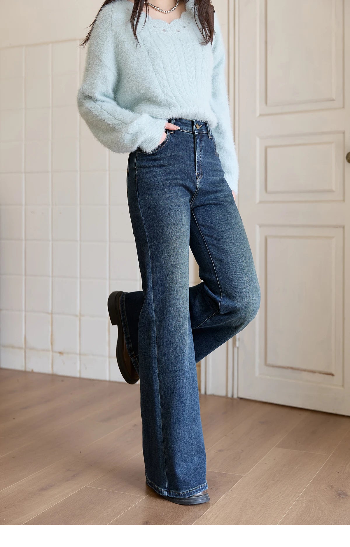 Mishow Denim Blue Flared High Waist Jeans MXE51K1092