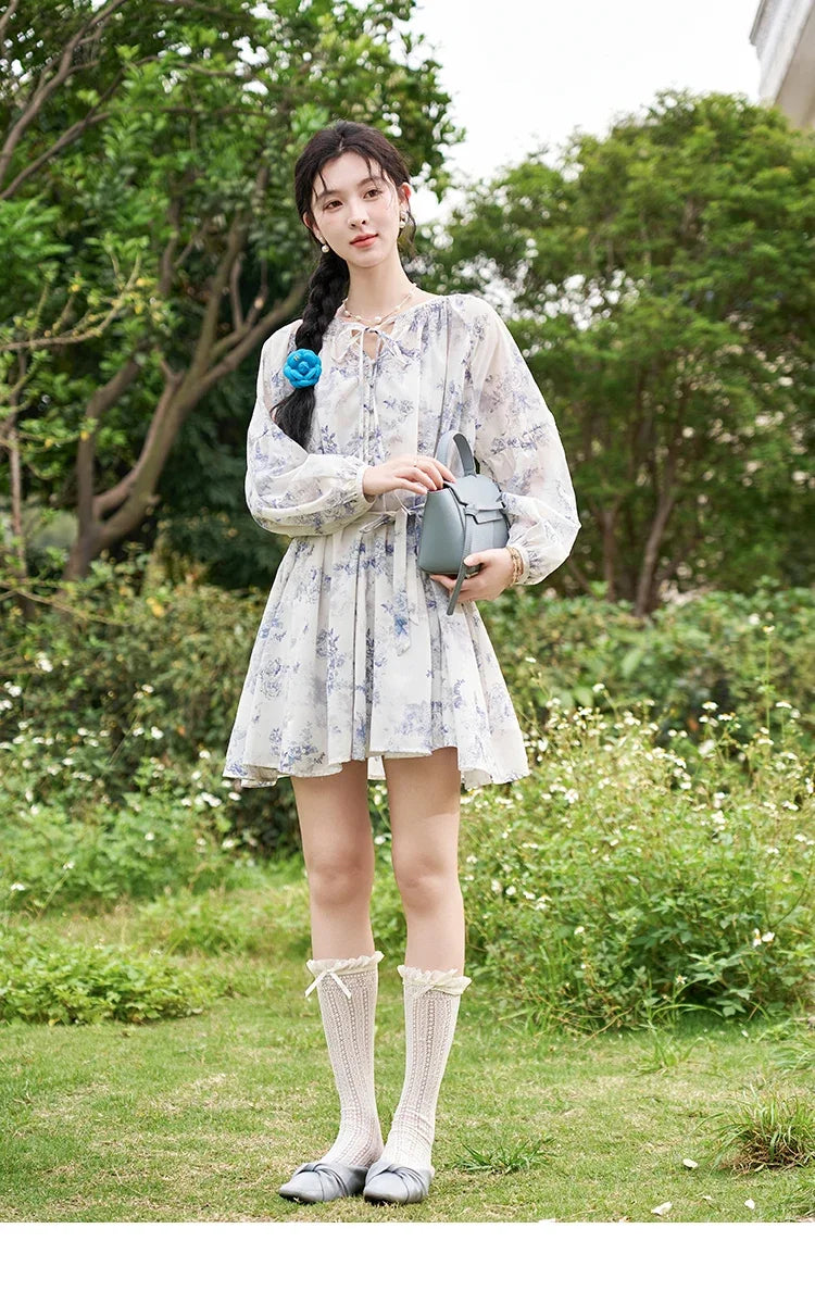 Mishow Fairy Floral Puff Sleeve Chiffon Dress MXD14L1681